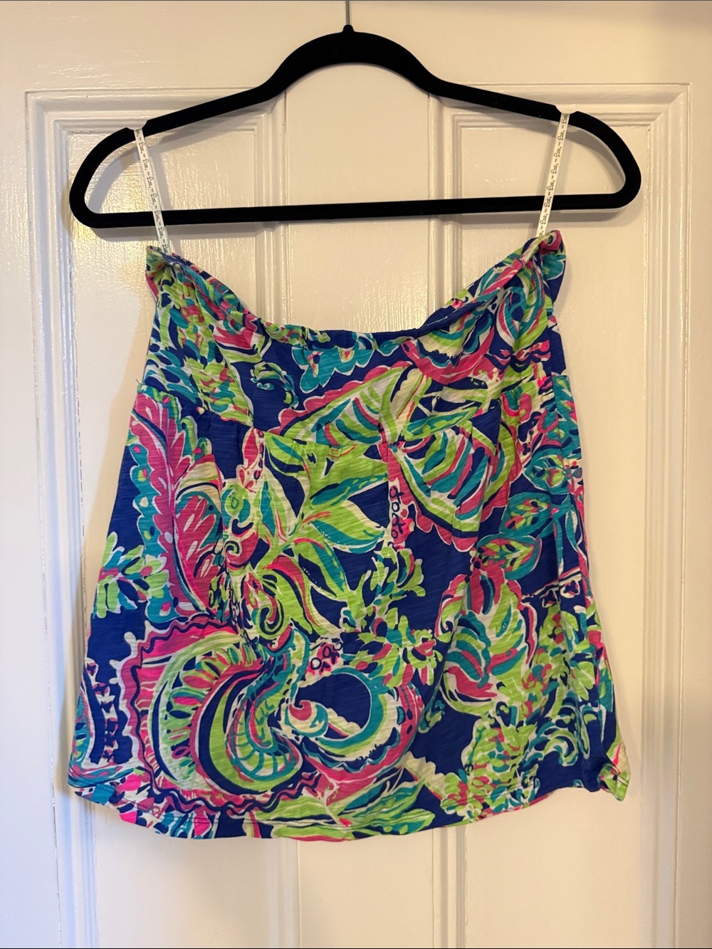 Lilly Pulitzer Blue Floral-Print Strapless Tank Top size large - Picture 4 of 6